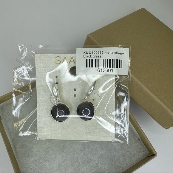 Saachi Matte Silver and Black Glass Earrings - Picture 7 of 7